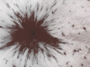 blast pattern comet impact crater discovered on mars by nasa
